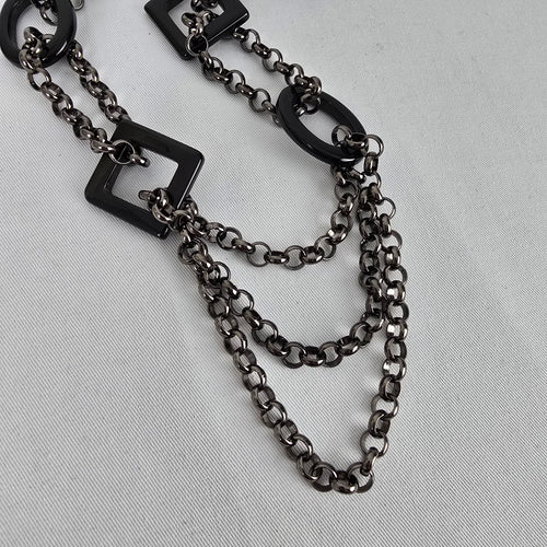 Statement Black Necklace Gunmetal Chain Links Acrylic Square Geometric