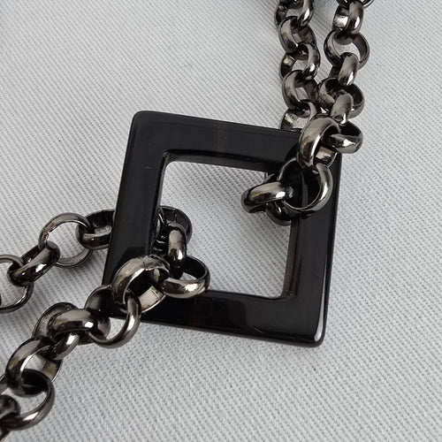 Statement Black Necklace Gunmetal Chain Links Acrylic Square Geometric