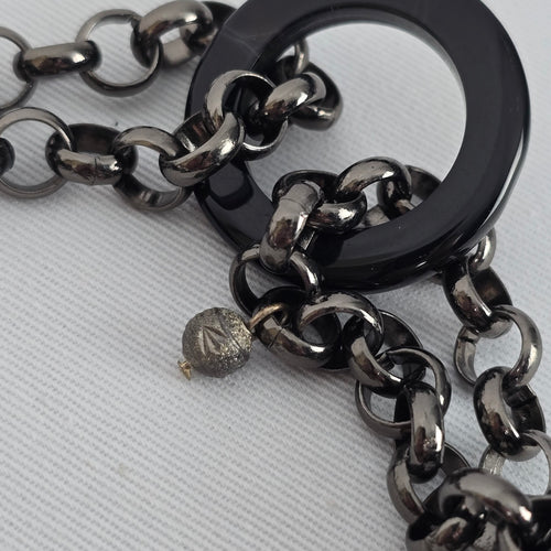 Statement Black Necklace Gunmetal Chain Links Acrylic Square Geometric