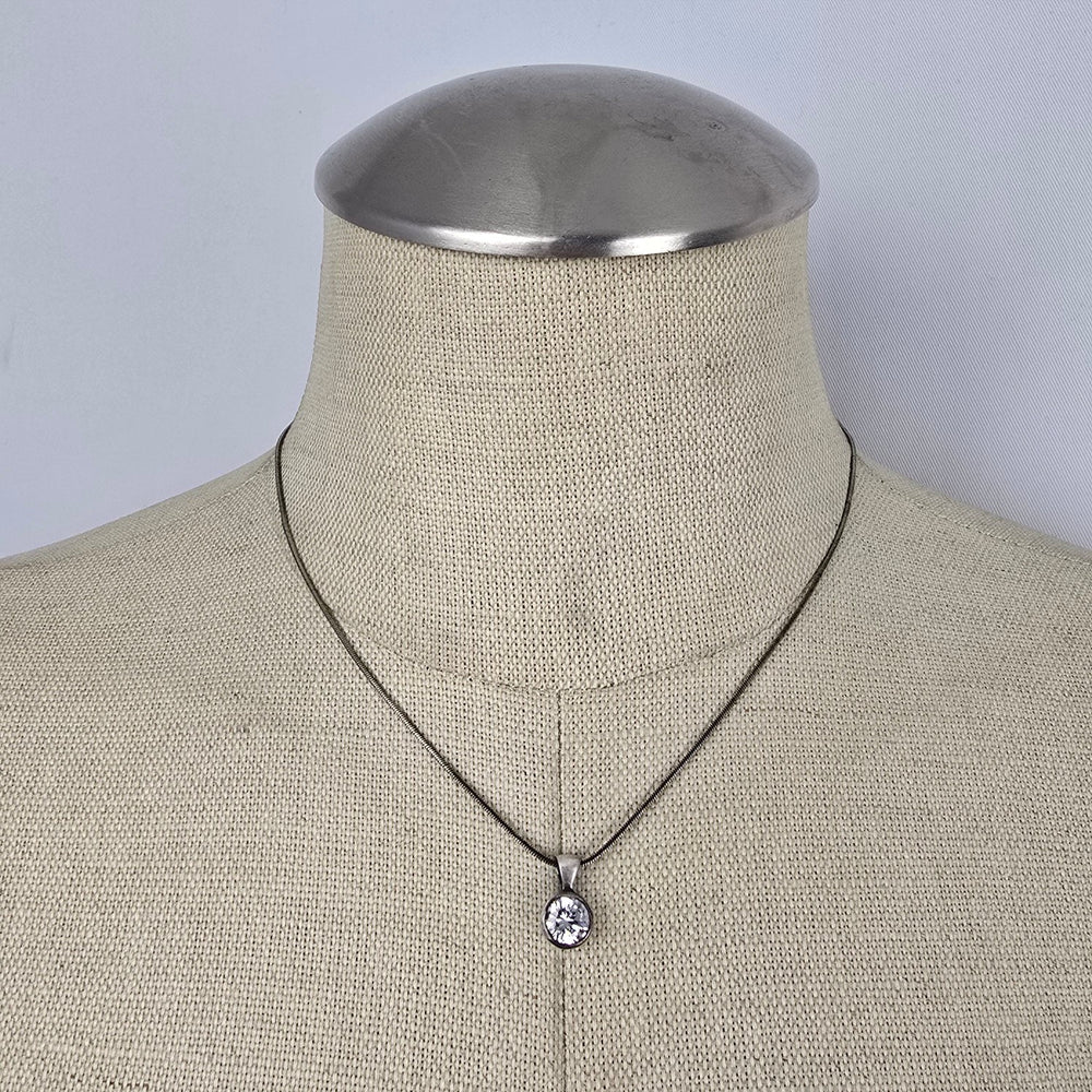 925 Sterling Silver CZ Solitaire Pendant Necklace Round Cut Clear Stone
