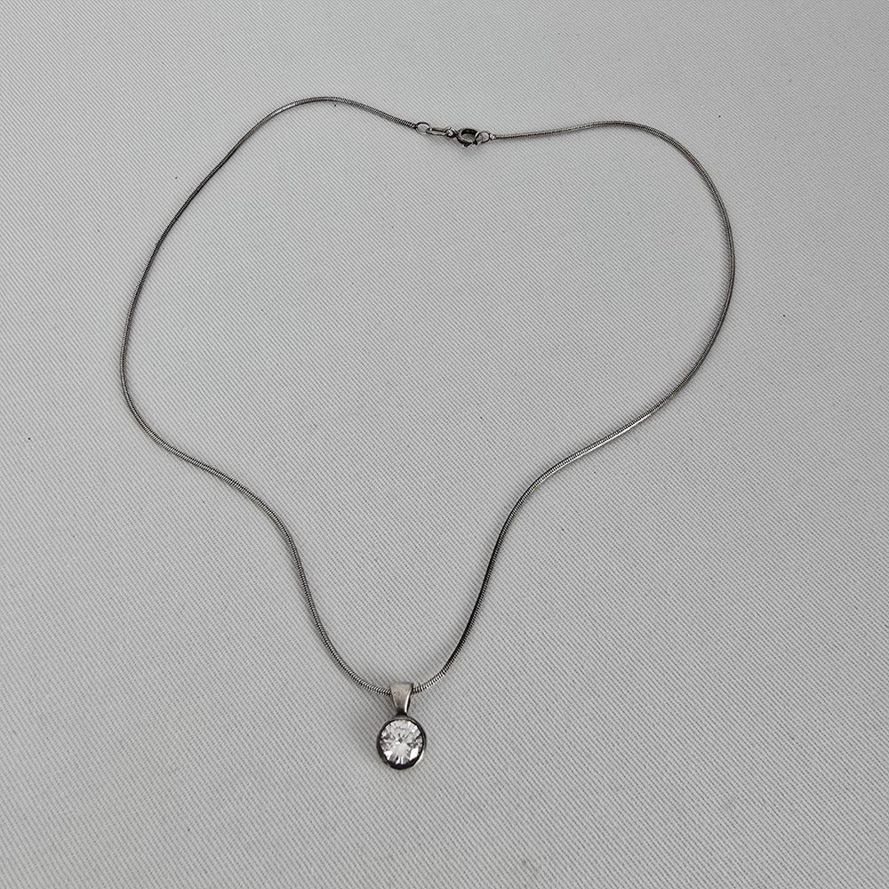 925 Sterling Silver CZ Solitaire Pendant Necklace Round Cut Clear Stone