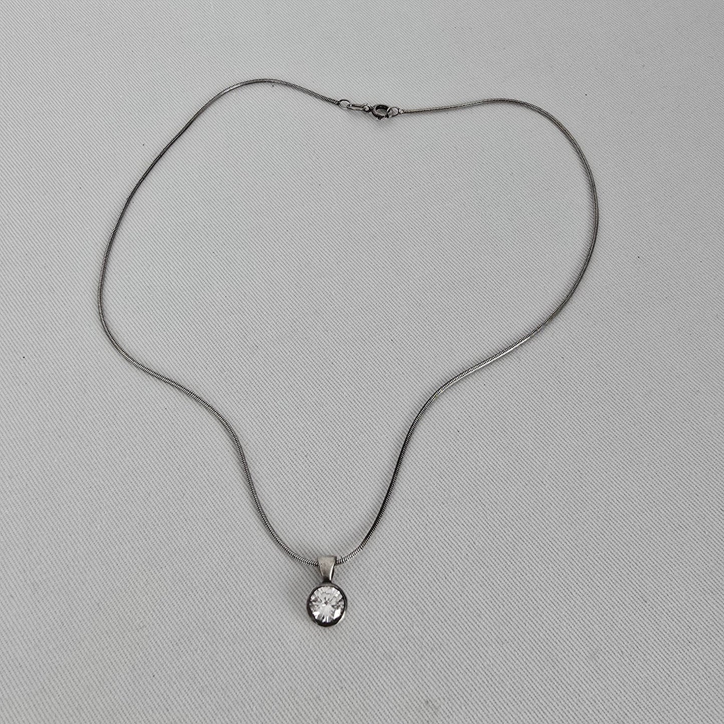 925 Sterling Silver CZ Solitaire Pendant Necklace Round Cut Clear Stone