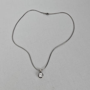 925 Sterling Silver CZ Solitaire Pendant Necklace Round Cut Clear Stone