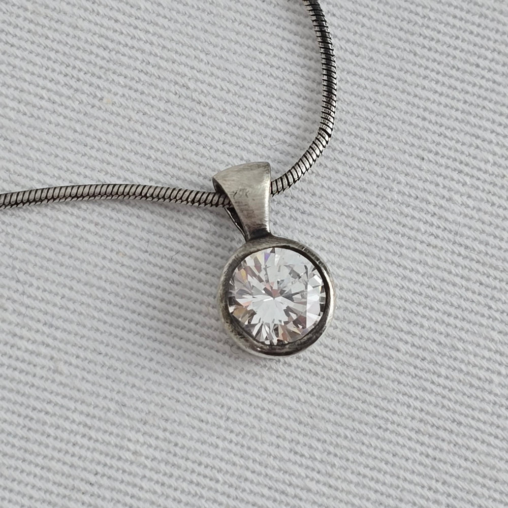 925 Sterling Silver CZ Solitaire Pendant Necklace Round Cut Clear Stone