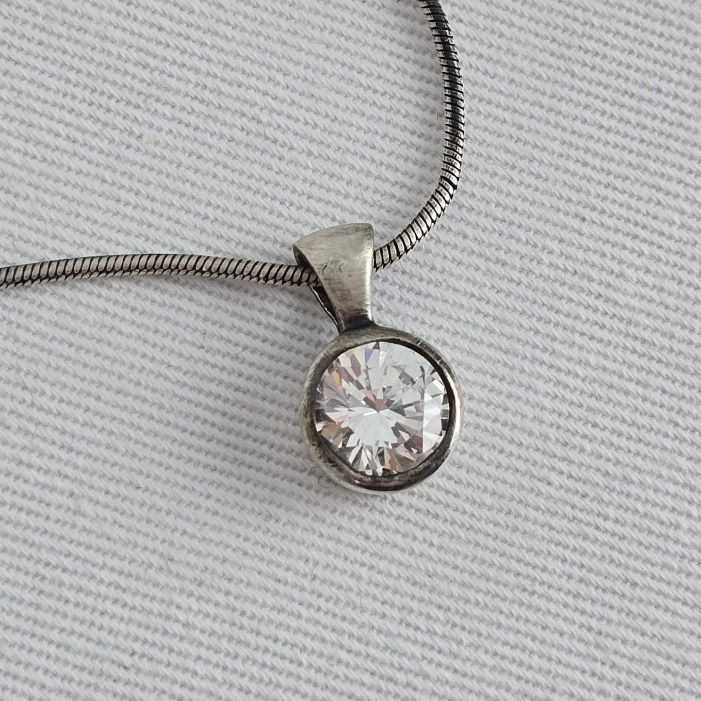 925 Sterling Silver CZ Solitaire Pendant Necklace Round Cut Clear Stone