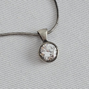925 Sterling Silver CZ Solitaire Pendant Necklace Round Cut Clear Stone