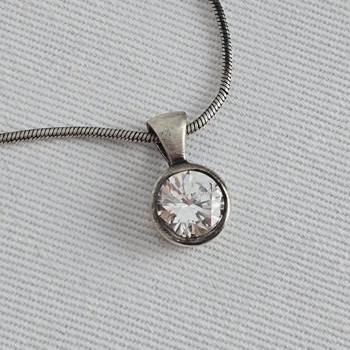 925 Sterling Silver CZ Solitaire Pendant Necklace Round Cut Clear Stone