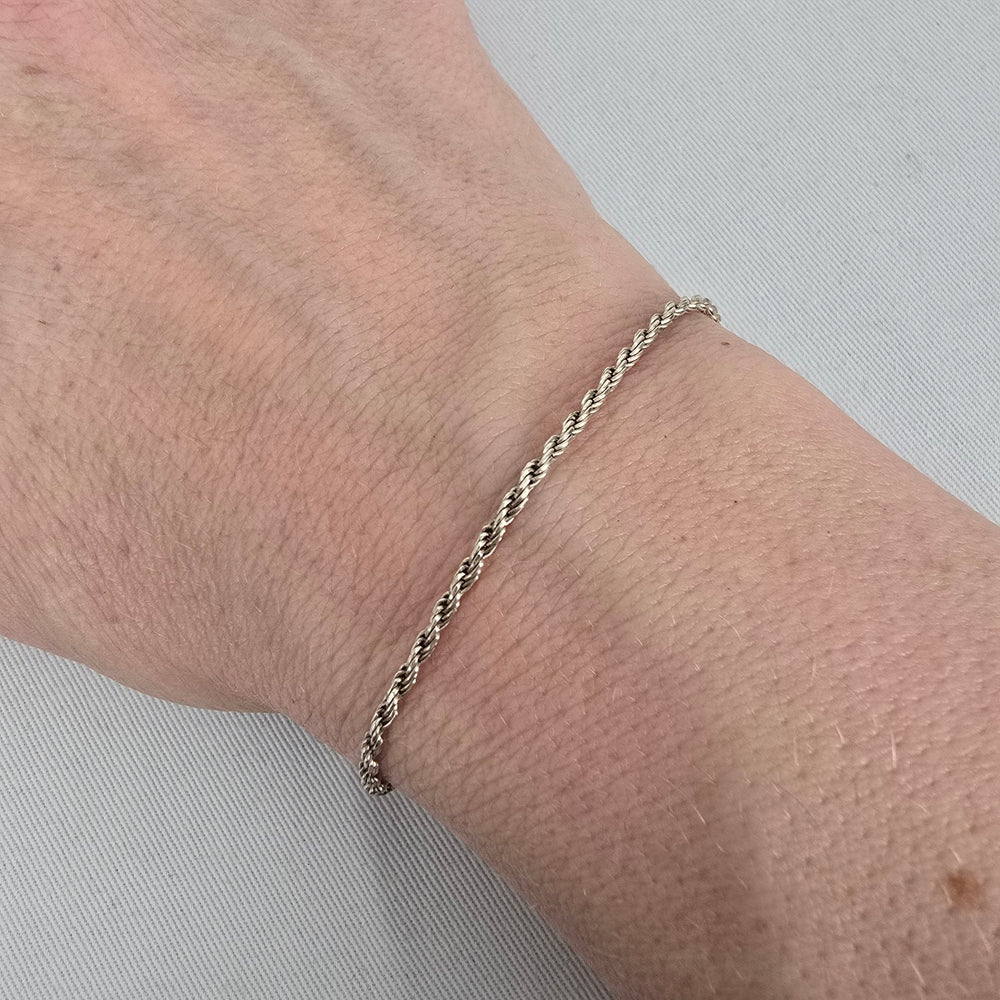 925 Sterling Silver Rope Chain Bracelet Classic Twist Link Minimalist