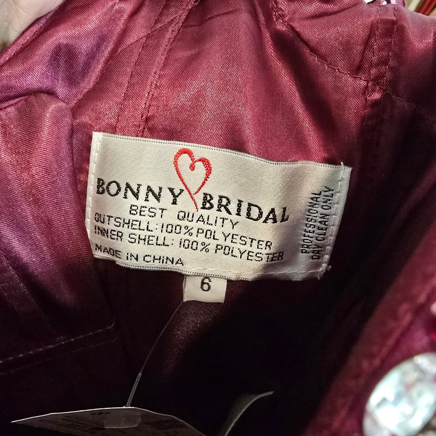 Bonny Bridal Burgundy Beaded Ball Gown Size 6