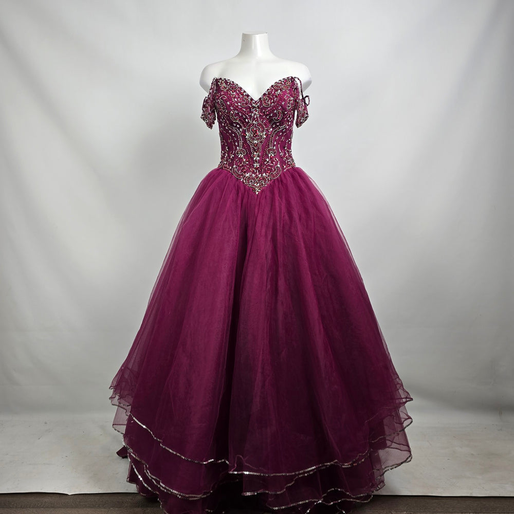 Bonny Bridal Burgundy Beaded Ball Gown Size 6