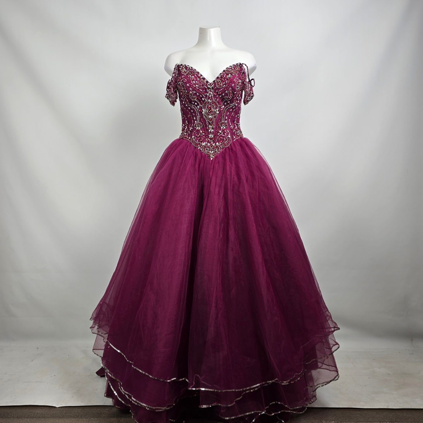 Bonny Bridal Burgundy Beaded Ball Gown Size 6