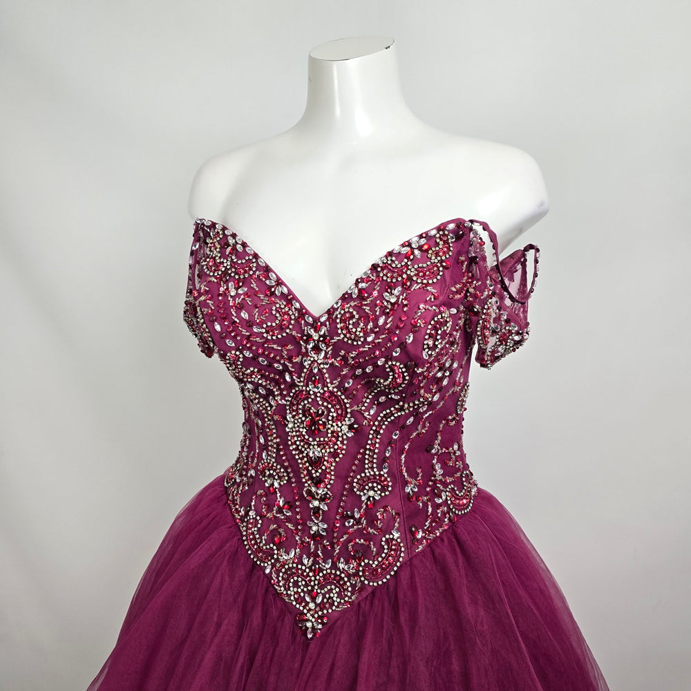 Bonny Bridal Burgundy Beaded Ball Gown Size 6