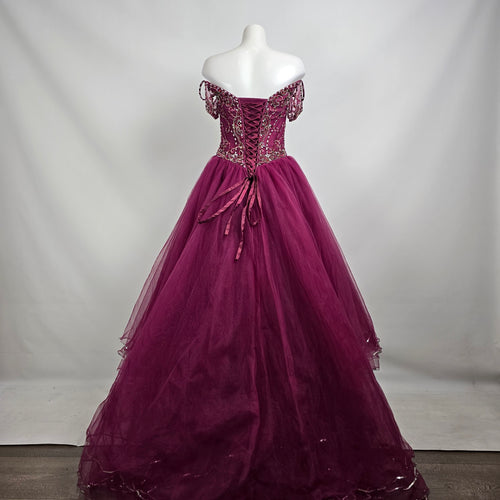 Bonny Bridal Burgundy Beaded Ball Gown Size 6