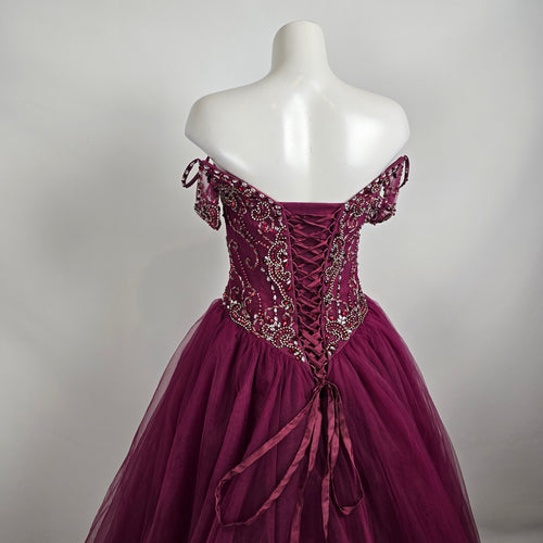 Bonny Bridal Burgundy Beaded Ball Gown Size 6