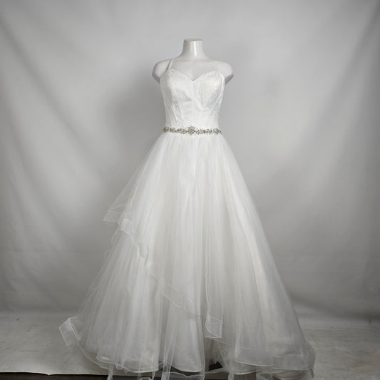 Lace Corset Wedding Dress Beaded Waist Tulle Skirt Size 12