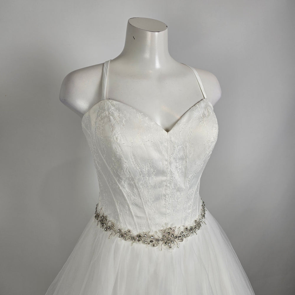 Lace Corset Wedding Dress Beaded Waist Tulle Skirt Size 12