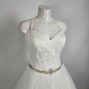 Lace Corset Wedding Dress Beaded Waist Tulle Skirt Size 12