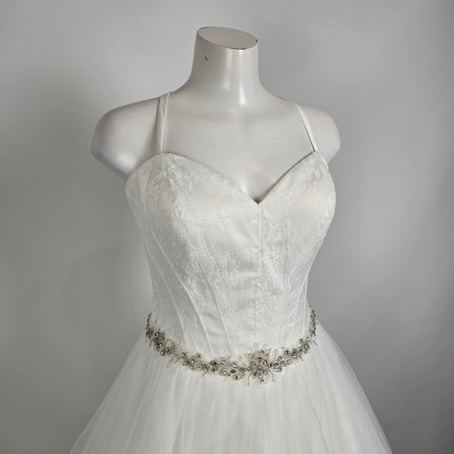 Lace Corset Wedding Dress Beaded Waist Tulle Skirt Size 12