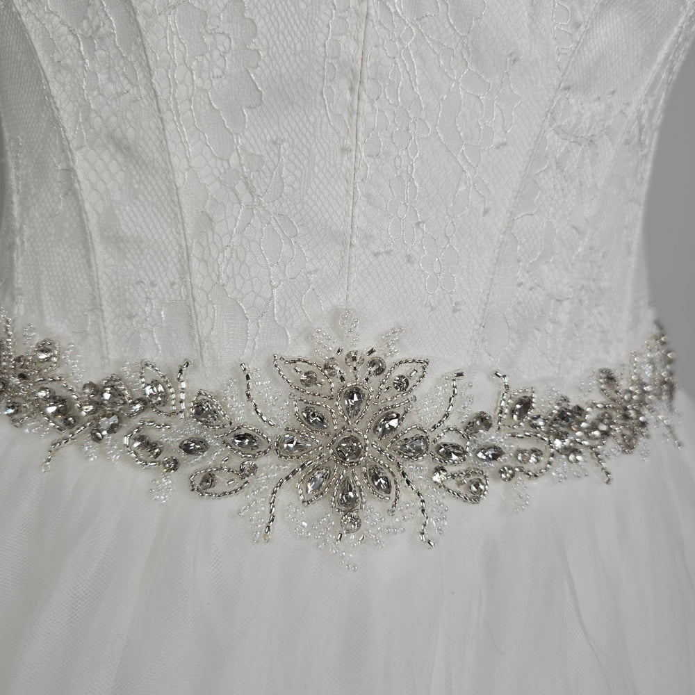 Lace Corset Wedding Dress Beaded Waist Tulle Skirt Size 12