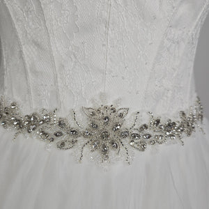 Lace Corset Wedding Dress Beaded Waist Tulle Skirt Size 12