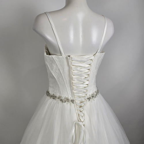 Lace Corset Wedding Dress Beaded Waist Tulle Skirt Size 12