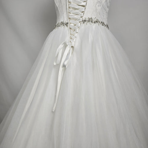 Lace Corset Wedding Dress Beaded Waist Tulle Skirt Size 12