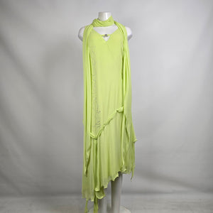 Ana Sousa Lime Green Asymmetrical Dress Size 8 With Scarf