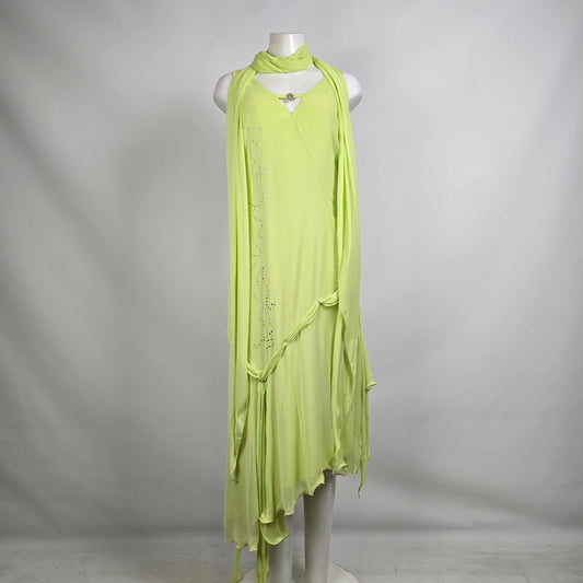 Ana Sousa Lime Green Asymmetrical Dress Size 8 With Scarf