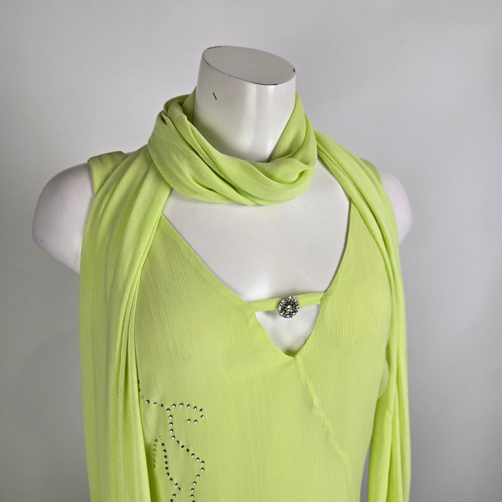 Ana Sousa Lime Green Asymmetrical Dress Size 8 With Scarf