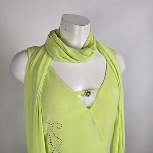 Ana Sousa Lime Green Asymmetrical Dress Size 8 With Scarf