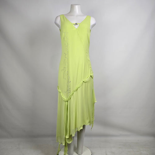Ana Sousa Lime Green Asymmetrical Dress Size 8 With Scarf