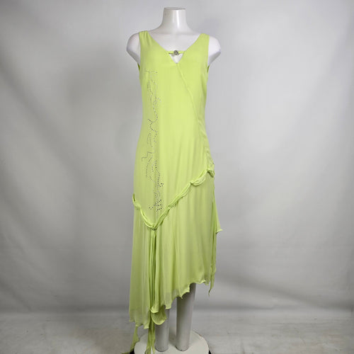 Ana Sousa Lime Green Asymmetrical Dress Size 8 With Scarf