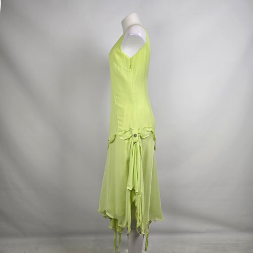 Ana Sousa Lime Green Asymmetrical Dress Size 8 With Scarf