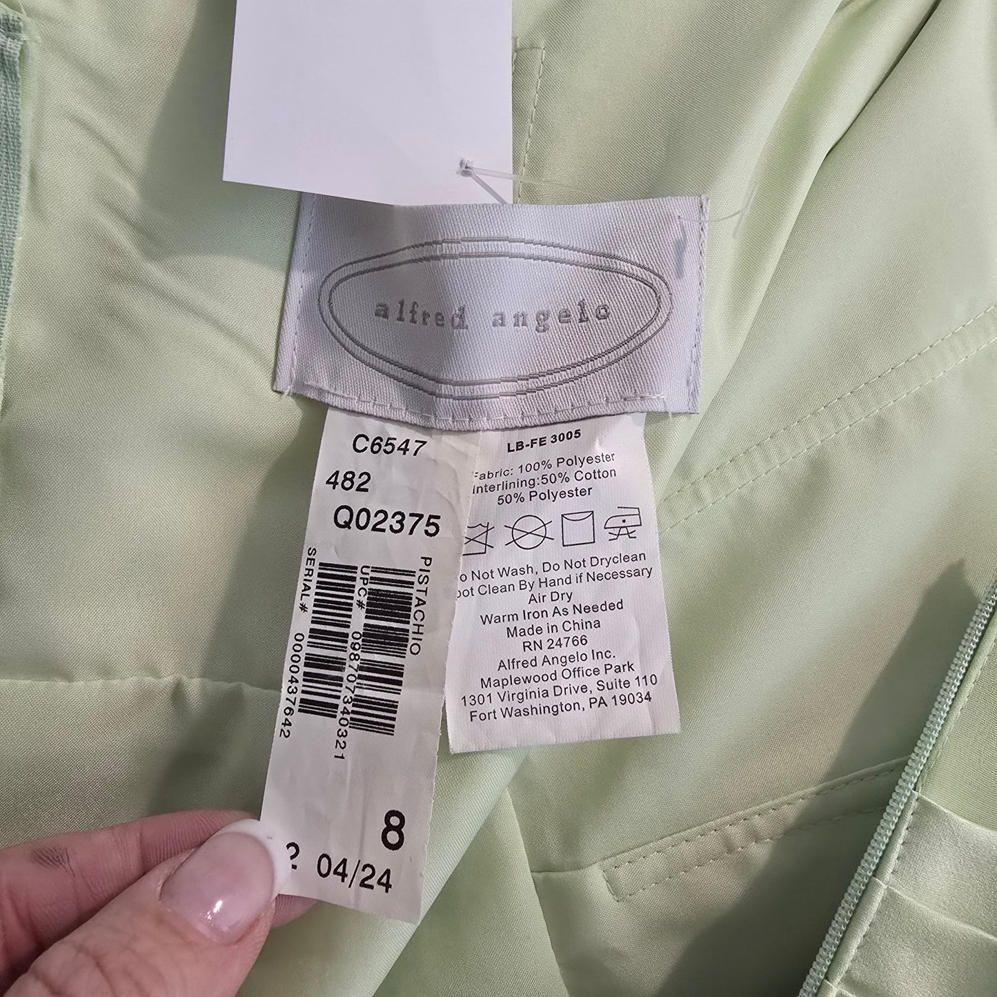 Alfred Angelo Strapless Pistachio Dress Belted Waist Midi Formal Size 8