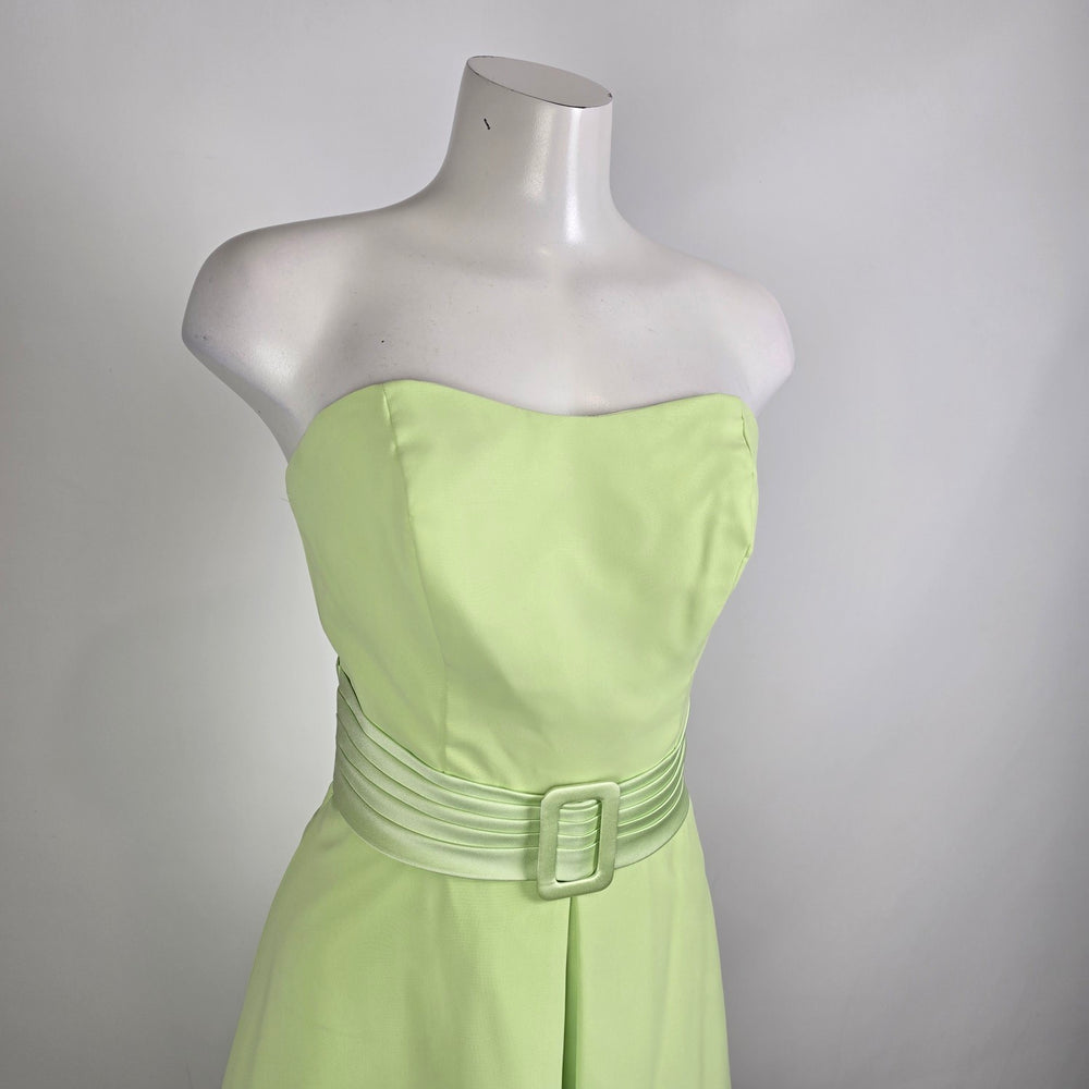 Alfred Angelo Strapless Pistachio Dress Belted Waist Midi Formal Size 8