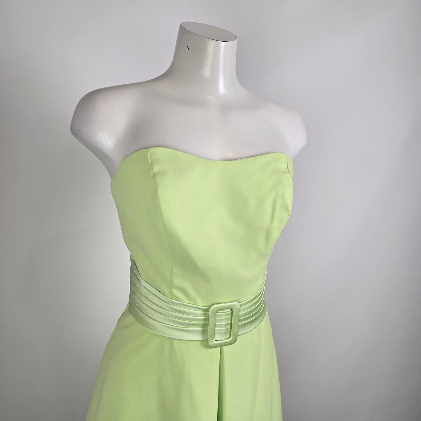 Alfred Angelo Strapless Pistachio Dress Belted Waist Midi Formal Size 8