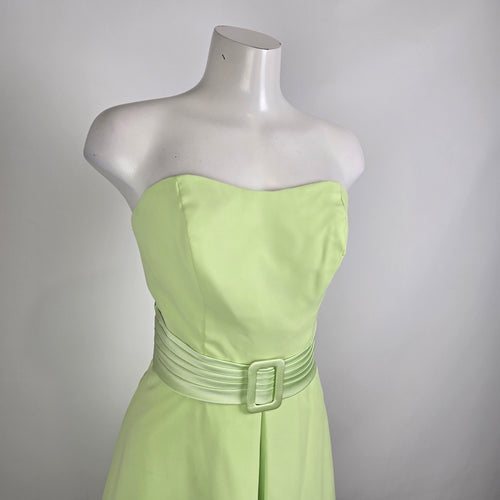 Alfred Angelo Strapless Pistachio Dress Belted Waist Midi Formal Size 8