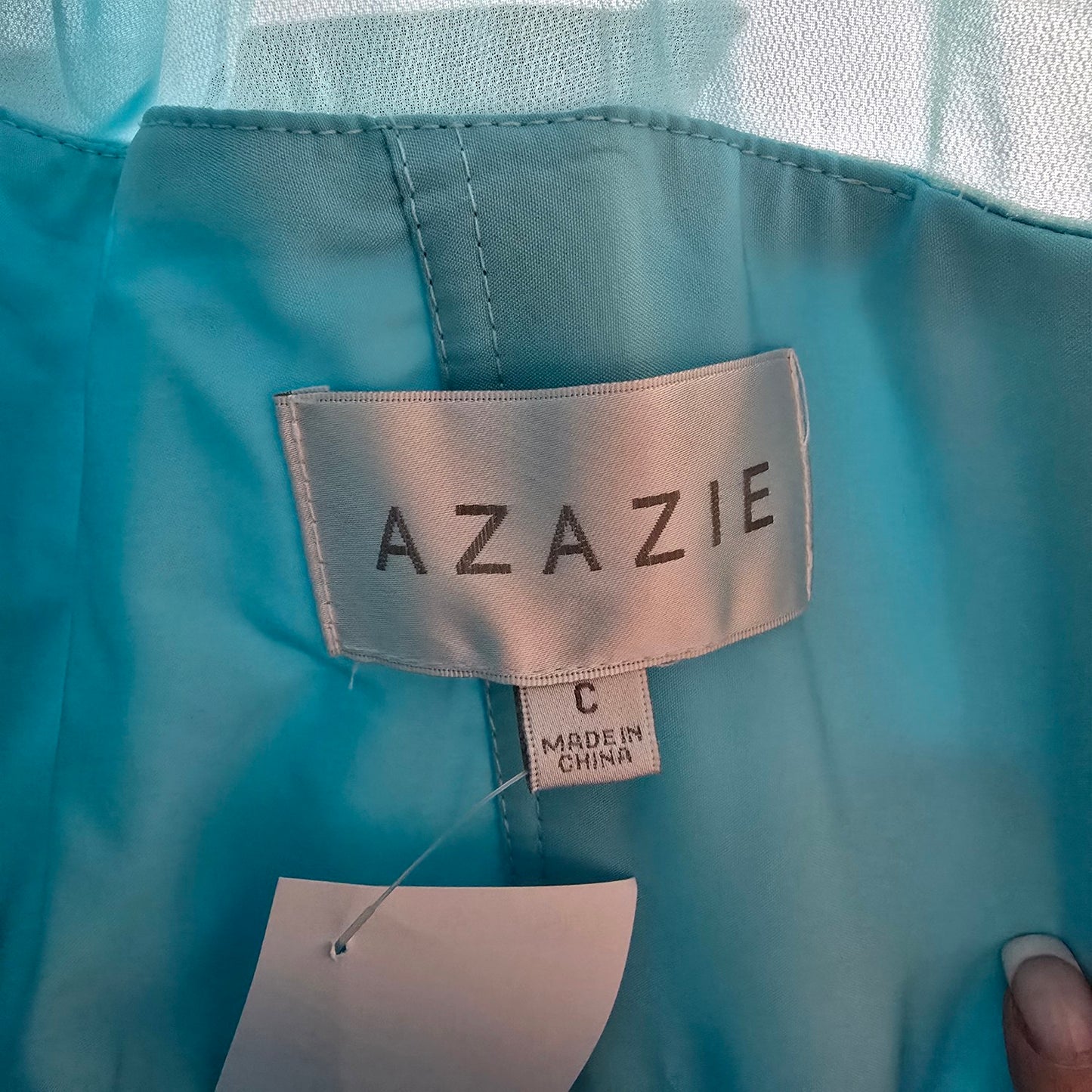 Azazie Blue Chiffon Bridesmaid Dress Draped Maxi Formal Size L