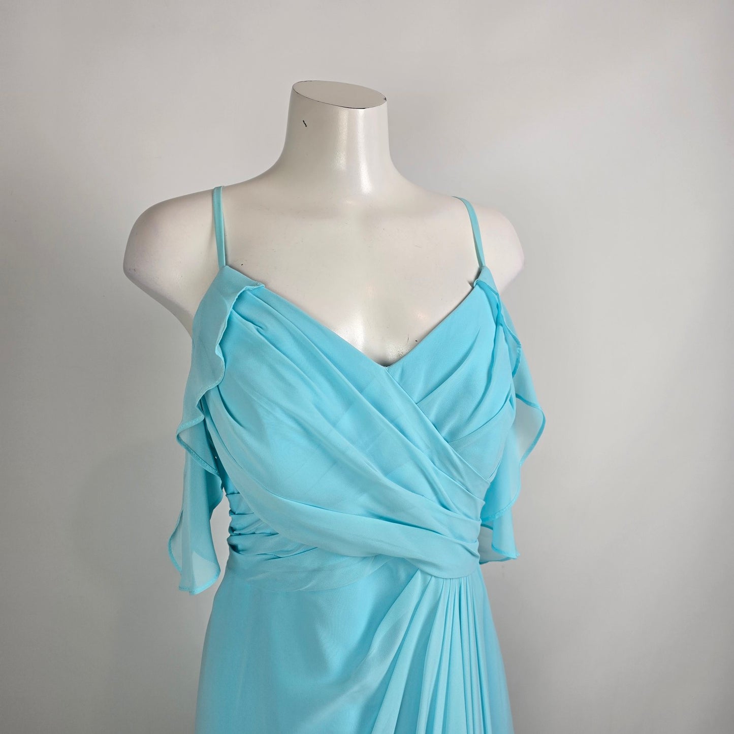 Azazie Blue Chiffon Bridesmaid Dress Draped Maxi Formal Size L