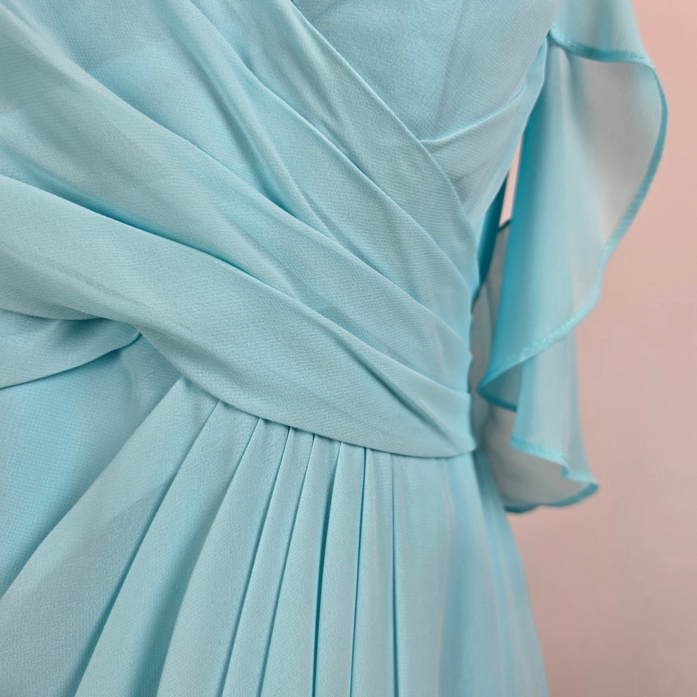 Azazie Blue Chiffon Bridesmaid Dress Draped Maxi Formal Size L