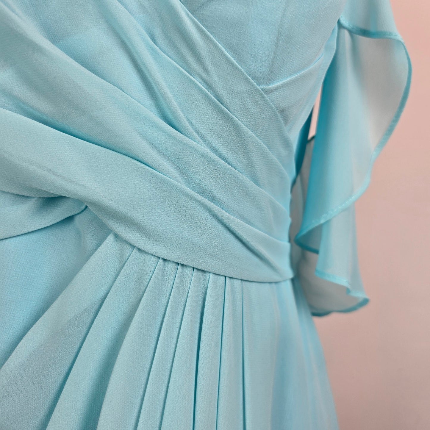 Azazie Blue Chiffon Bridesmaid Dress Draped Maxi Formal Size L