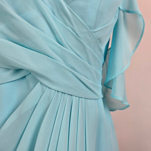 Azazie Blue Chiffon Bridesmaid Dress Draped Maxi Formal Size L