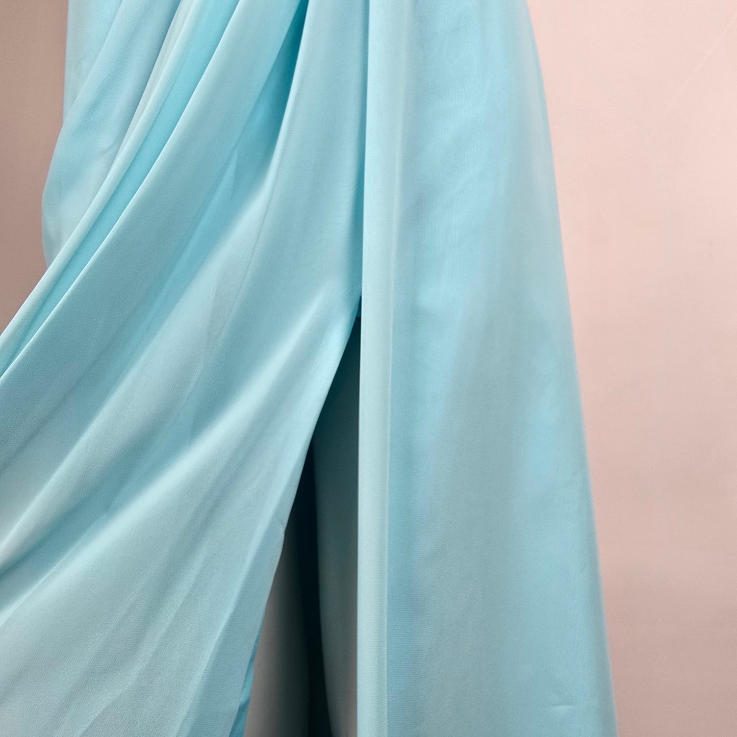 Azazie Blue Chiffon Bridesmaid Dress Draped Maxi Formal Size L