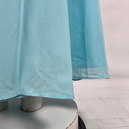 Azazie Blue Chiffon Bridesmaid Dress Draped Maxi Formal Size L