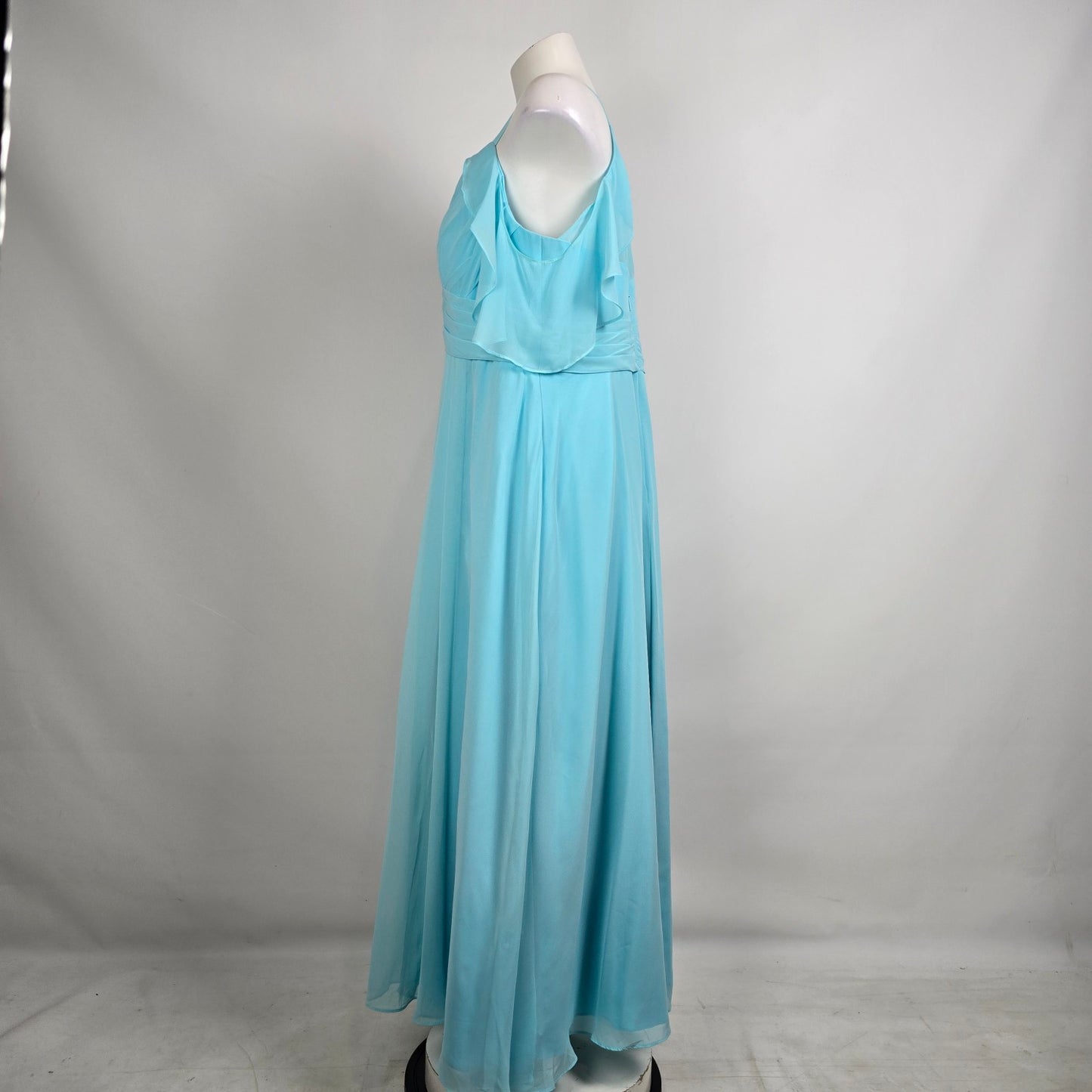 Azazie Blue Chiffon Bridesmaid Dress Draped Maxi Formal Size L