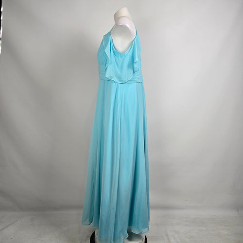 Azazie Blue Chiffon Bridesmaid Dress Draped Maxi Formal Size L