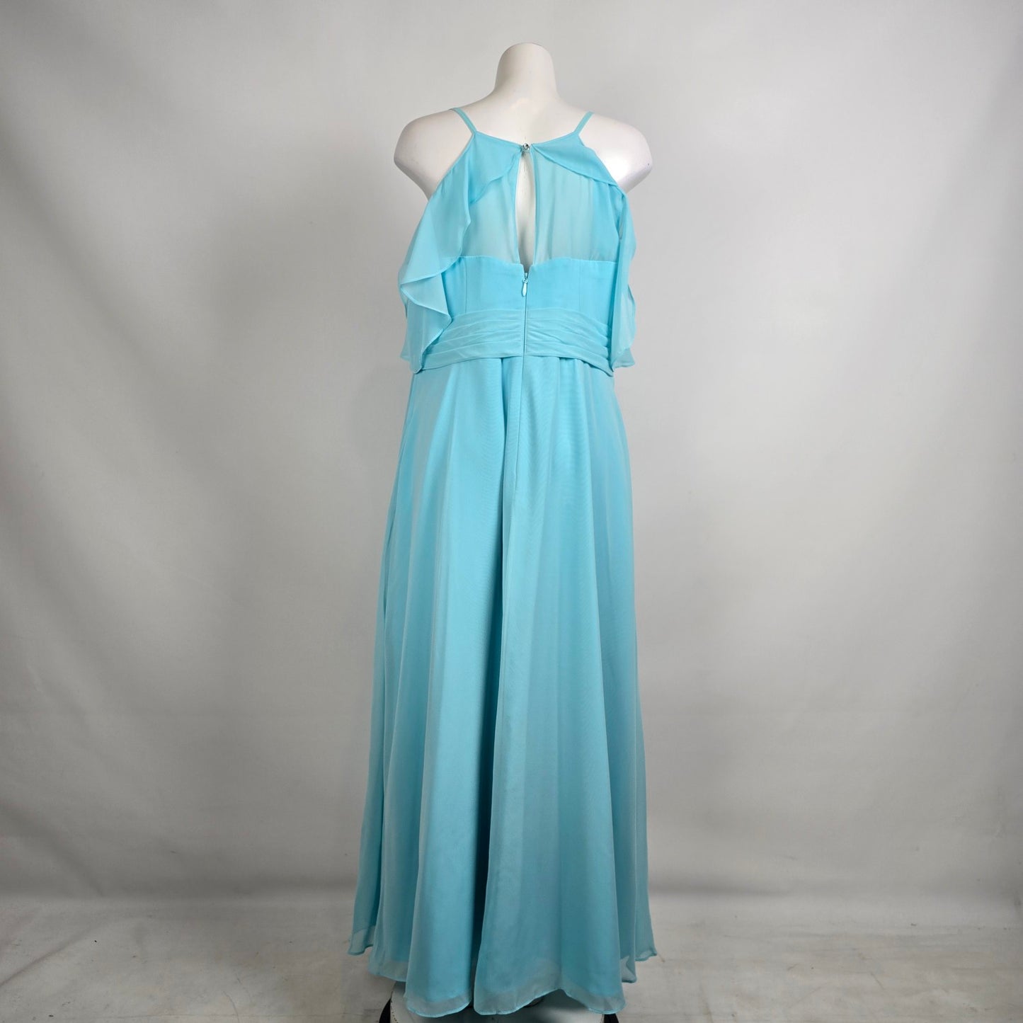 Azazie Blue Chiffon Bridesmaid Dress Draped Maxi Formal Size L