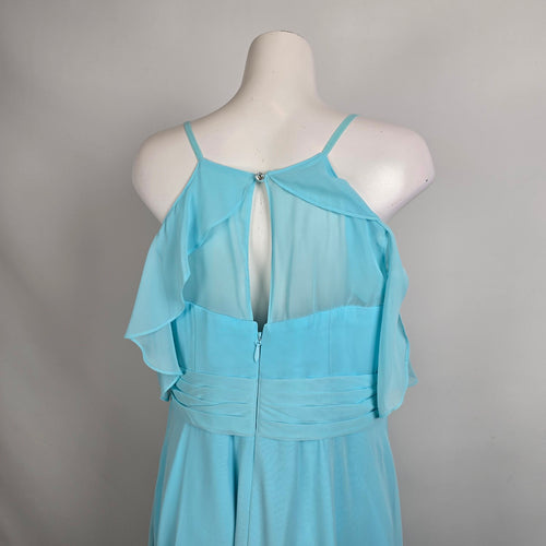 Azazie Blue Chiffon Bridesmaid Dress Draped Maxi Formal Size L