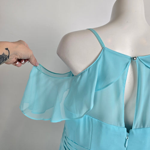Azazie Blue Chiffon Bridesmaid Dress Draped Maxi Formal Size L
