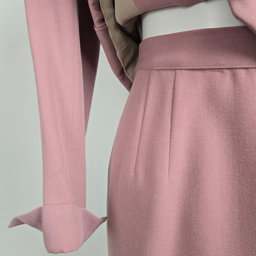 Vintage Pink Beaded Skirt Suit Set with Embellished Tailored Jacket Sz S